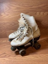 Vintage Roller Derby White Quad Roller Skates Women's Size 8 for parts