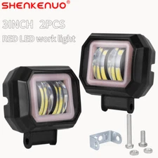 2X 3inch Square LED Work Light Bar Red Halo Spot Driving Fog DRL Lamp Offroad