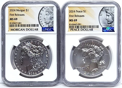 2 coin set 2024 morgan peace silver dollars ngc ms 69 first releases