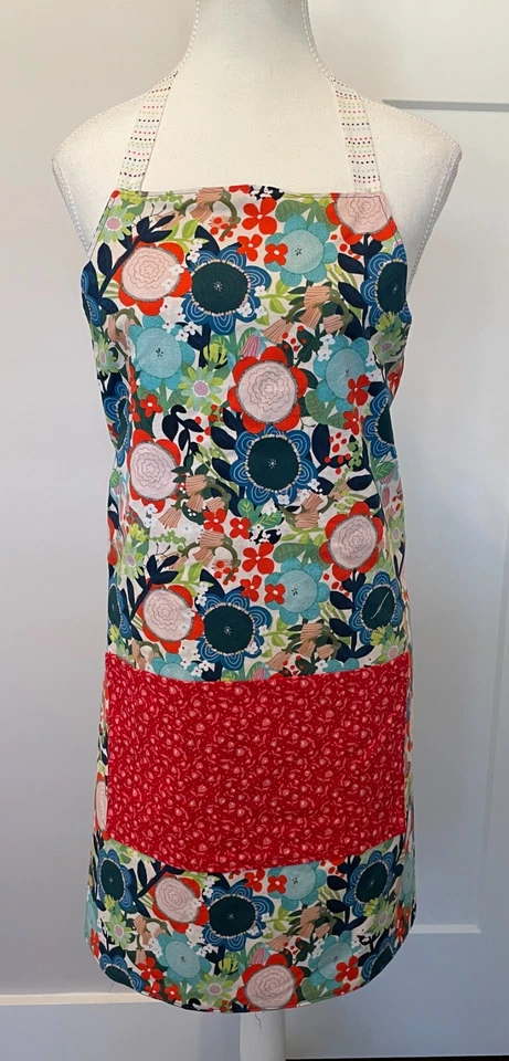 Женский двусторонний фартук синий цветы завитки хлопок галстуки на спине размер подростков/взрослых - Изображение 2 из 4