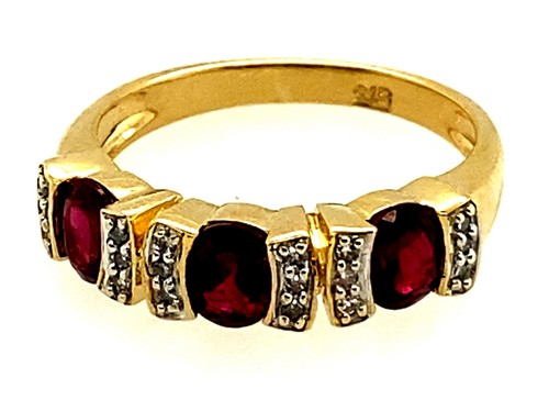 Ruby & Diamond 9ct Yellow Gold Ring Fine Gemstone Jewellery Band Size M 1/2 - Picture 2 of 12