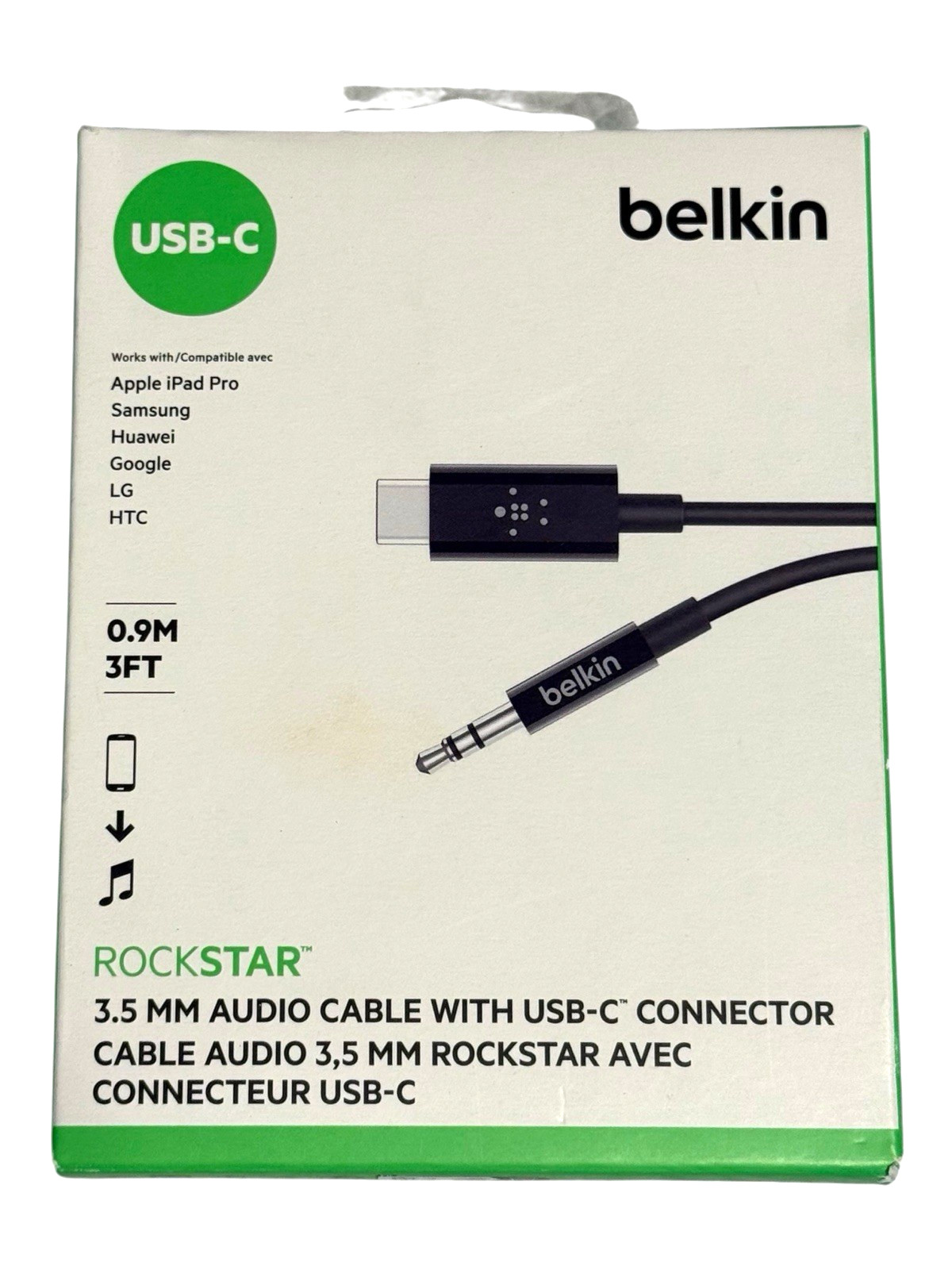 Belkin RockStar USB-C to 3.5mm Auxiliary Audio Cable 3ft, F7U079BT03-BLK