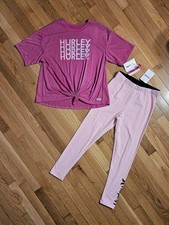 NEW Hurley Youth Big Girl Soft Tee Full-length Legging Set, Pink YXL - 14