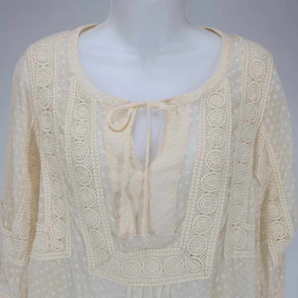 Top transparente de seda Meadow Rue para mujer talla pequeña Boho Cottagecore delicado encaje de ganchillo Foto 3 de 4