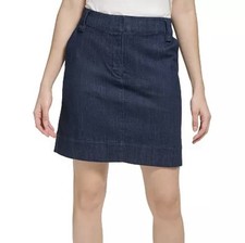 Calvin Klein Dark Wash Classic Preppy Contemporary Stretch Denim Skirt Blue 14