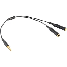 6" 1 Male to 2 Female Gold Plated 3.5mm Audio Y Splitter Headphone Cable Black