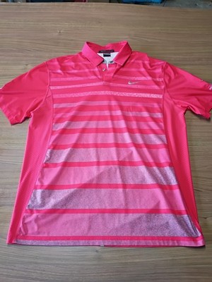 Tiger Wood Collection Nike Dri Fit Mens L Short Sleeve Golf Polo Red Stripes