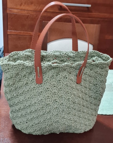 Bolso de mano artesanal de ganchillo (Crochet) - Verde Oliva con Asas
