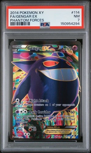 2014 POKEMON XY PHANTOM FORCES #114 FULL ART/GENGAR EX PSA 7