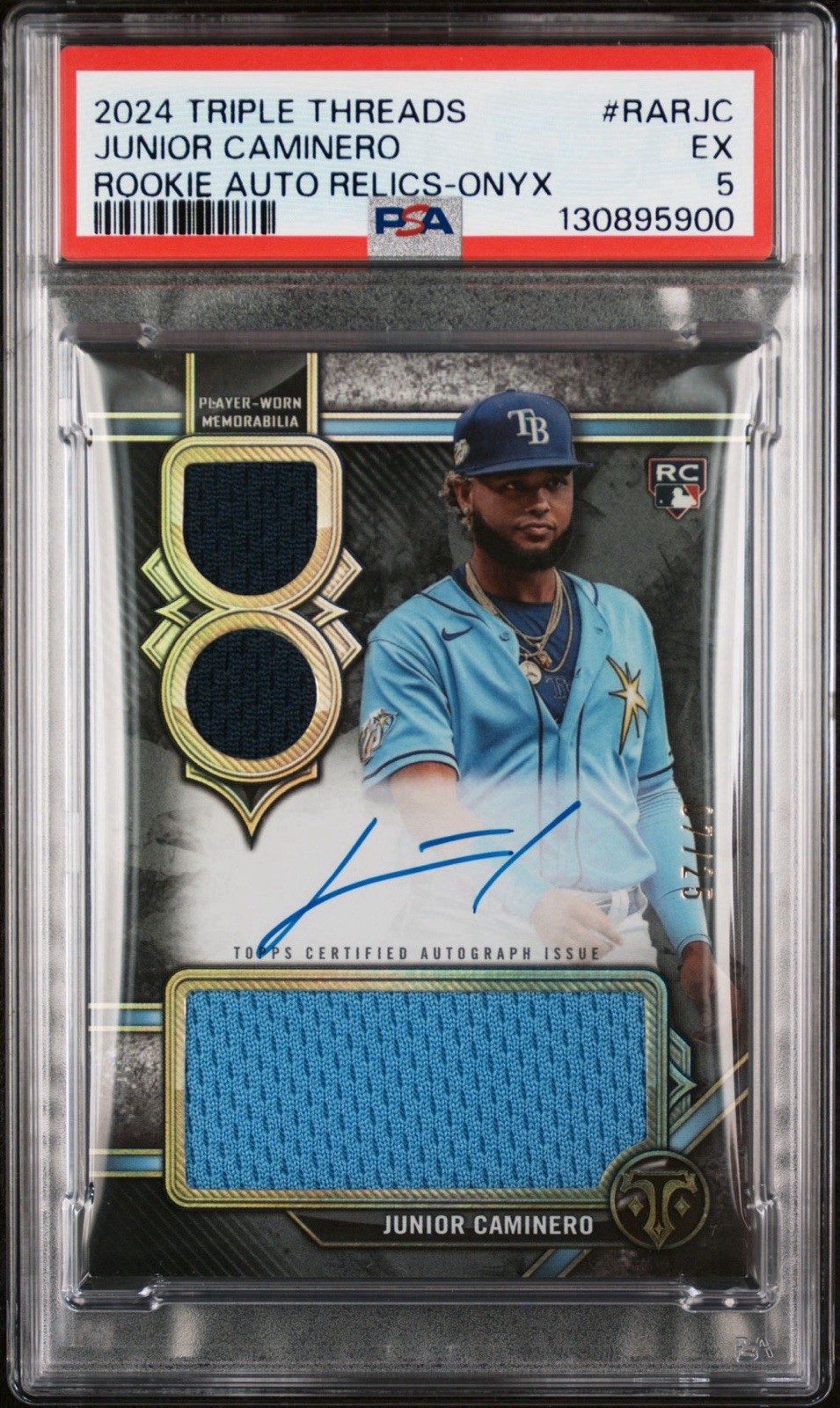 2024 Topps Triple Threads Junior Caminero Rookie Auto Relic Onyx /25 PSA 5 RC