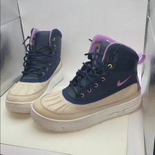 Nike ACG Woodside 7Y Beige Purple Blue Leather Youth Fashion Winter Boots