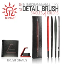 DSPIAE: Fine Brushes - Interchangeable Tips - 4 Colors - 2 Brush Stand Colors