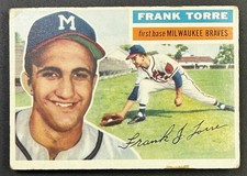 1956 Topps Baseball Frank Torre #172 (White Back) Milwaukee Braves
