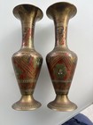Vintage Set Of 2 Brass Vases Etched Engraved Floral Red Colorful India Candles — photo 4