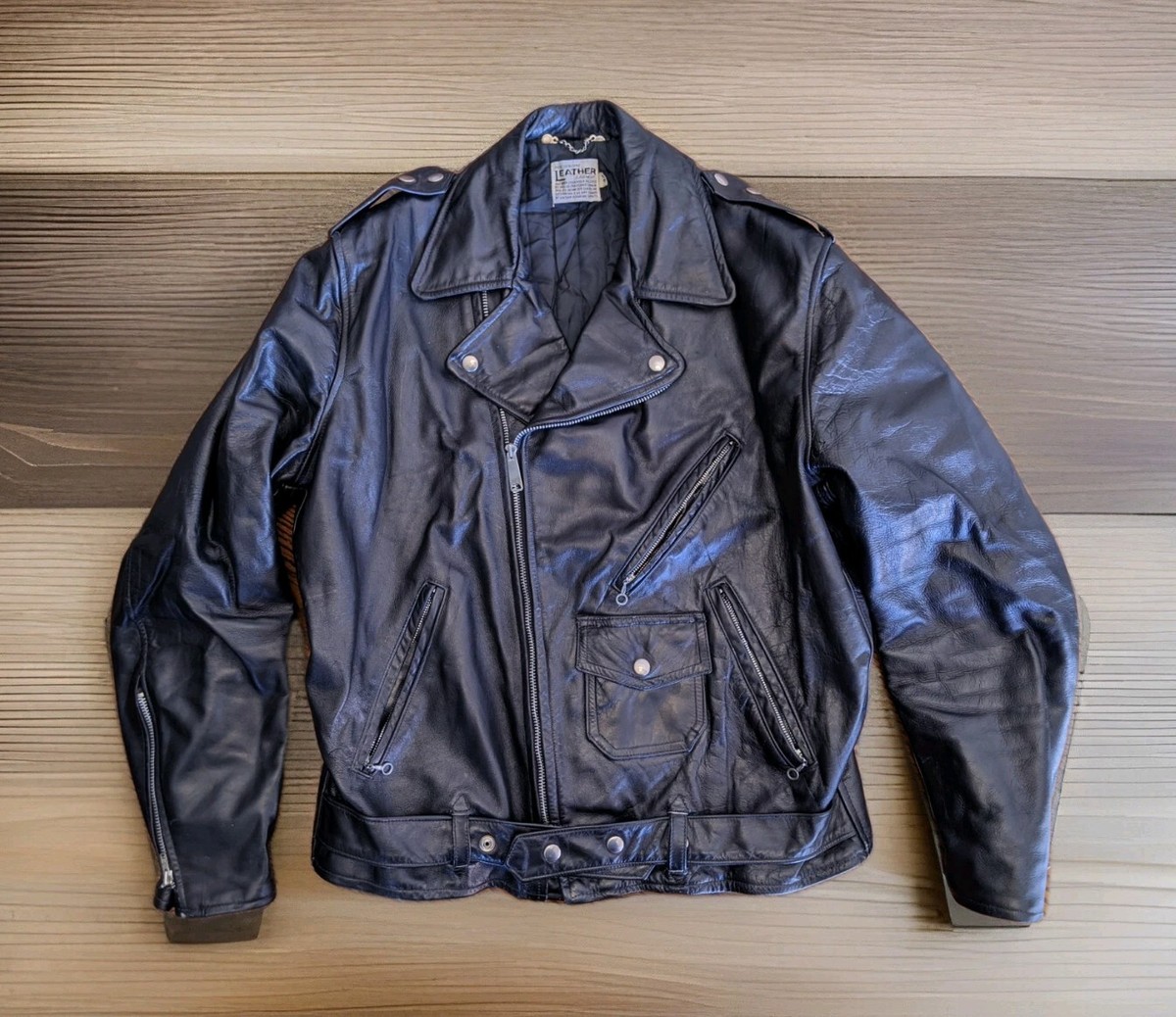 Vtg Leather Garment Jacket L 44 Motorcycle Black USA Talon Zips