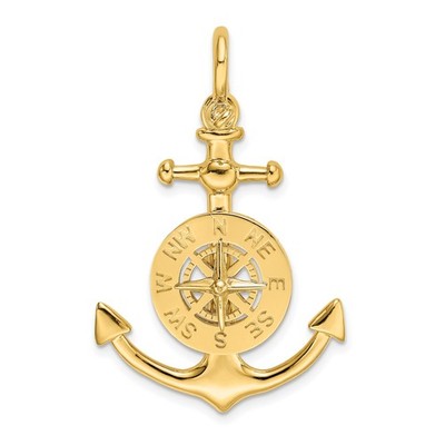 10k Yellow Gold Nautical Anchor Compass Pendant for Men Maritime Symbol Charm