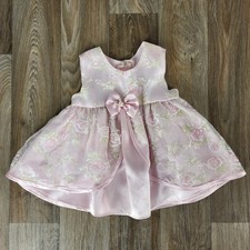 Vintage Baby Girl Pink Floral Dress Sleeveless Bow Special Occasion 0-3 Months