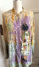 Citron Santa Monica Collection Women's Rayon Floral Asian Print Shirt L Rayon