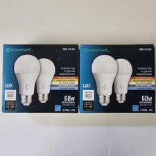 (x2) 2pk EcoSmart LED Bulb Dimmable White 60W 1006778587 Custom Color Of Light
