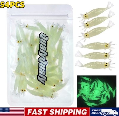 THKFISH 54PCS Soft Plastic Fishing Lures Artificial Bait Luminous Glow Shrimp 