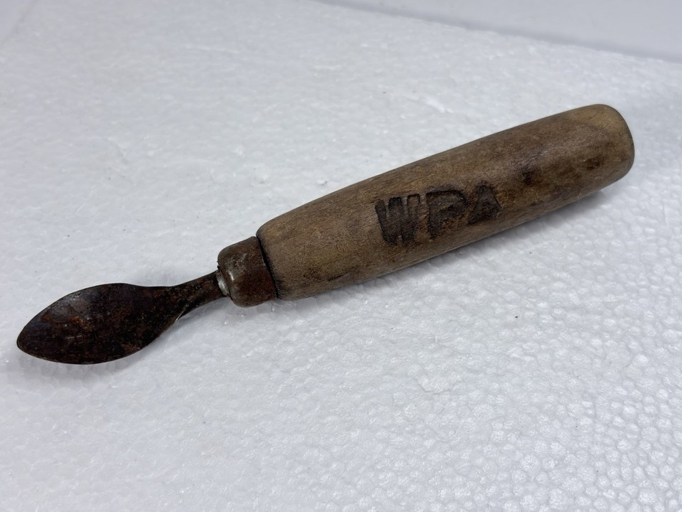 Vintage WPA Stamped Wood Handle Hand Tool Antique New Deal Depression Era 5.5”