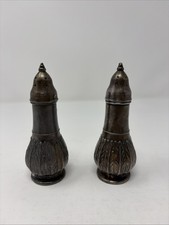 Trent Metal Salt and Pepper Shaker Set #16 Leaf Pattern Vintage Made In USA