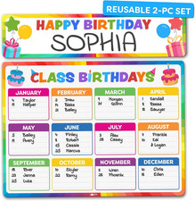 Happy Birthday Poster Classroom Bulletin Board Decor Multicolor 2Pcs 17x13in