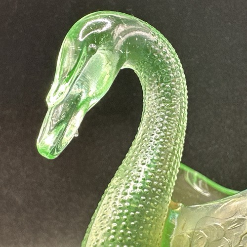 Vintage 30er Jahre Fenton grün Uranglas Schwan Bonboniere - Bild 20 von 24