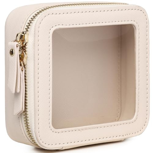 Small Makeup Bag Mini Clear Cosmetic Makeup Case & Toiletry Bag with MINI Beige