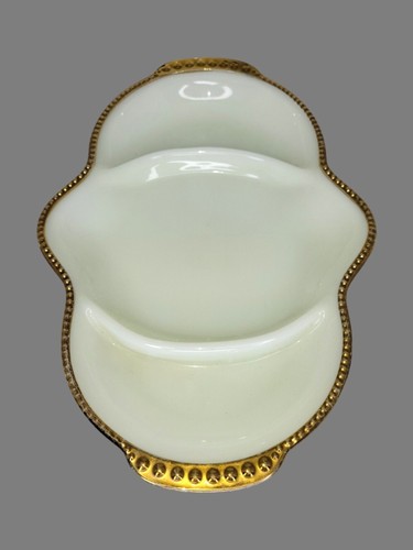 Vtg 1960s Fire King Set 2 Milk White Gold Trim Relish Tray Dish Anchor Hocking - Picture 9 of 11