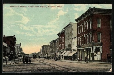 Bucyrus, OH, Sandusky Avenue, south from square, Ansichtskarte 1911 