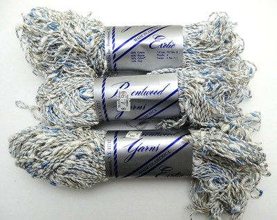 Lot of THREE Skeins 1.6 oz. BRENTWOOD EXOTIC Yarn BLUE & BEIGE NEW Discontinued