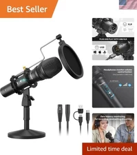Durable Cardioid Dynamic Microphone with Pop Filter - USB & XLR Compatibility