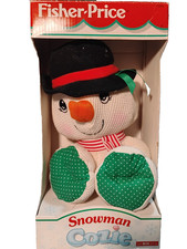 Vintage Fisher Price Christmas Soft Snowman "Cozie" Stuffed Animal Plush Doll