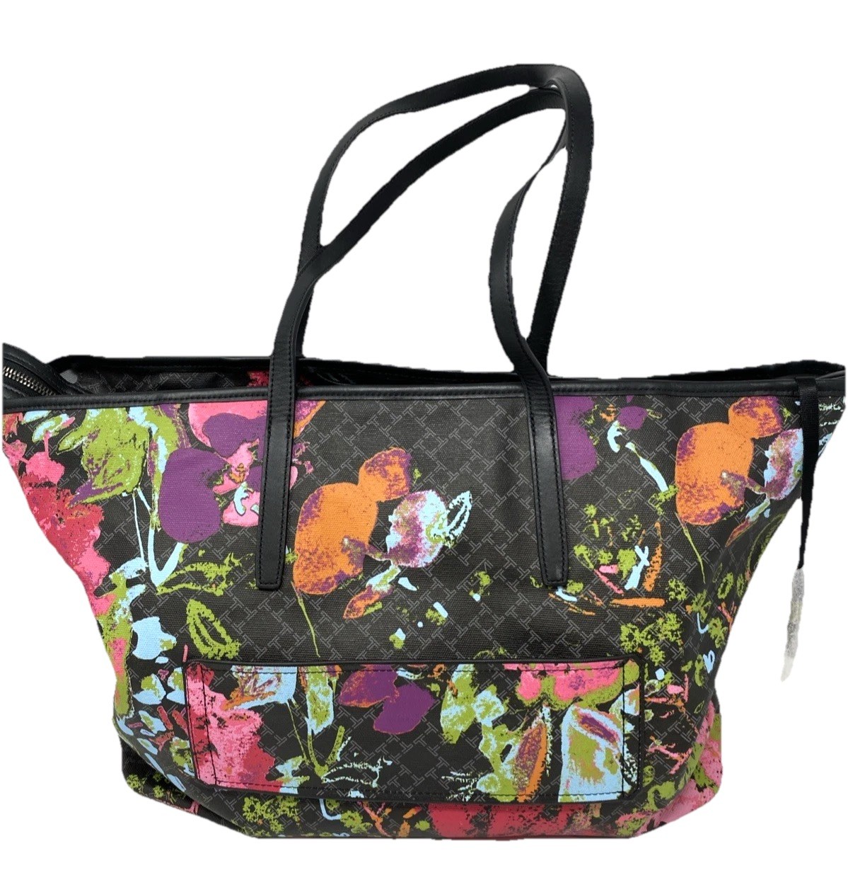 Tumi Black Floral Zip Top Everyday Tote in Durable Coated Canvas