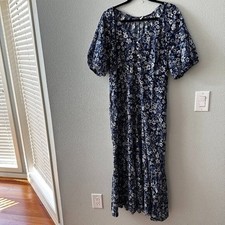 Old Navy Maxi Dress XL Boho Tiered Puffed Short Sleeves Blue Floral