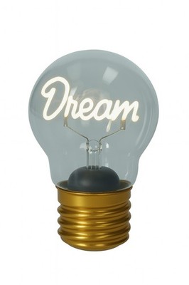 Glaslampe mit Leuchtschrift dream