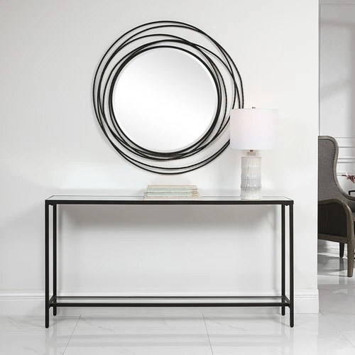 Uttermost 24997 Hayley 10"W Mirror Top Steel Console Table - Black - Picture 2 of 5
