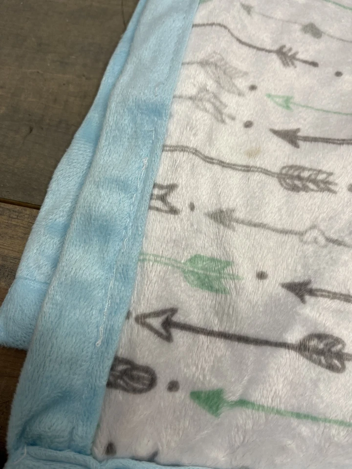 SL Home Fashions Baby Blanket White Blue Green Arrow Minky Infant Boys RARE - Image 2 of 4