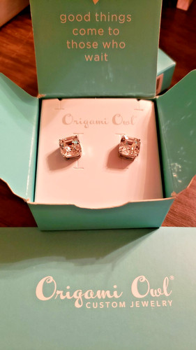 Origami Owl ER3059 Silver Imperial Cut Stud Earrings w/Swarovski  Crystal "New"
