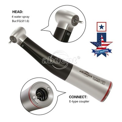 Dental 1:5 LED Fiber Optic Contra Angle Increasing Handpiece Inner 4 Spray black