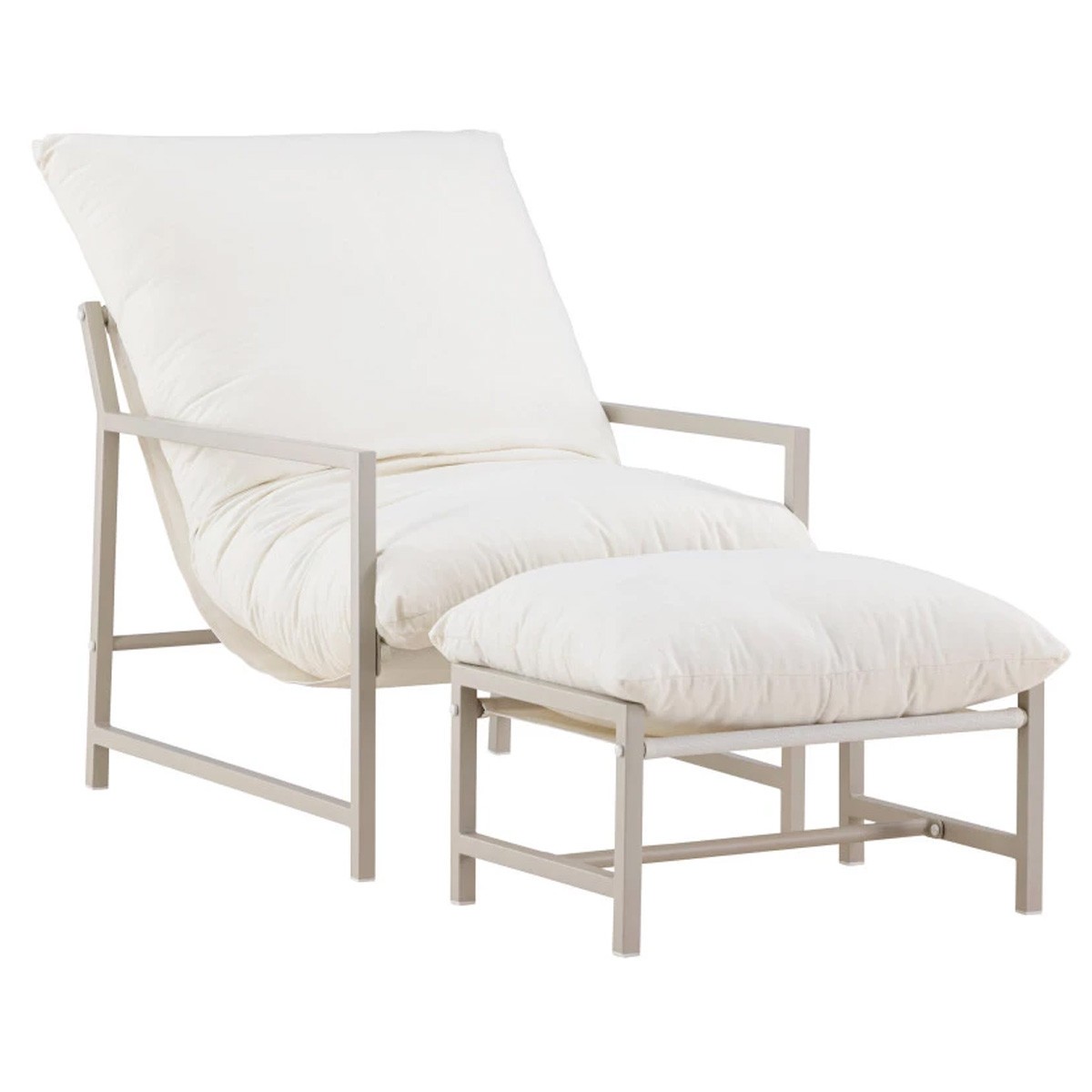 Fauteuil de jardin Corso beige et son pouf pour vos moments de détente