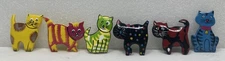 Cat Button Covers Set Of 6 Colorful Vintage Kitschy Cats Wood Painted Comical