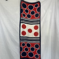 Vtg Rectangle Chiffon Scarf Classic Navy Blue Red Polka Dot White Hand Rolled