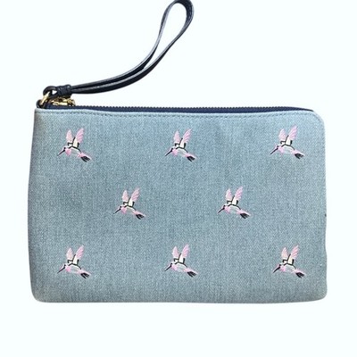 Talbots Wristlet Clutch Embroidered Hummingbirds
