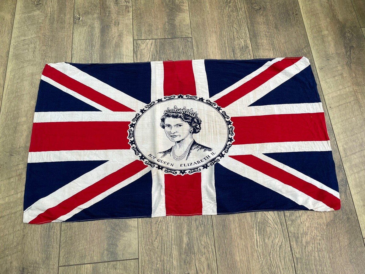 1993☆Queen☆ ヴィンテージ フラッグ UK Flag ©Queen Original Vintage 1953 QEII Queen Elizabeth Coronation Flag 32” x