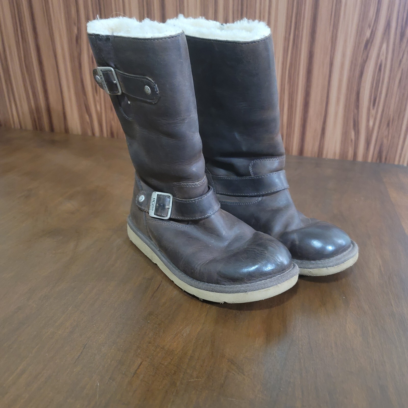 Ugg Brown Leather Biker Boots Women's 