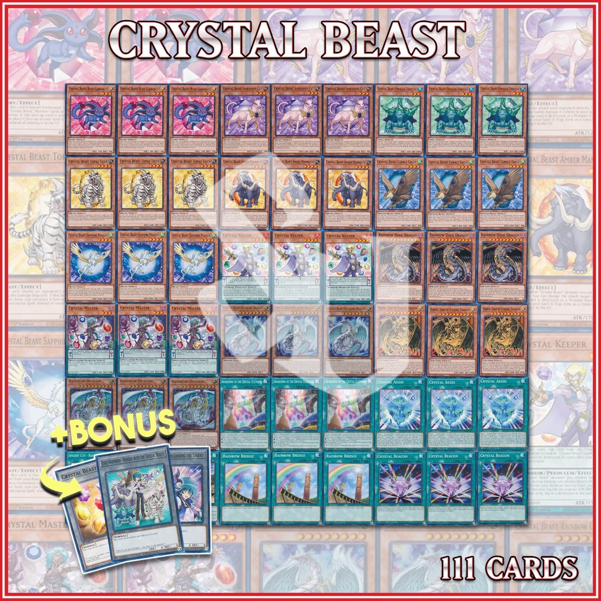 yugioh legends of the crystal beasts card list JESSE'S CRYSTAL BEAST DECK 111 Rainbow Dragon Overdragon +BONUS YuGiOh🔥