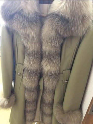 BALMAIN Leather Luxury Fur Women's Long Coat Size S Olive USED - Picture 6 of 8