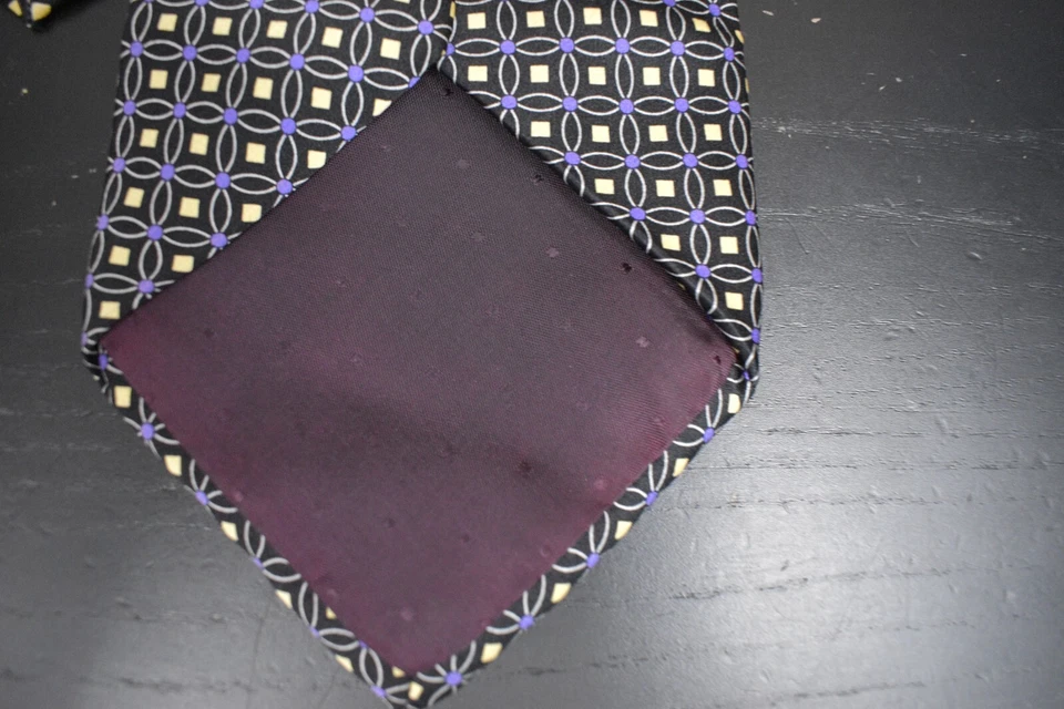 Corbata de cuello vintage Gianfranco Ruffini negro púrpura diseño patrón seda para hombre 4"x56" Foto 4 de 4